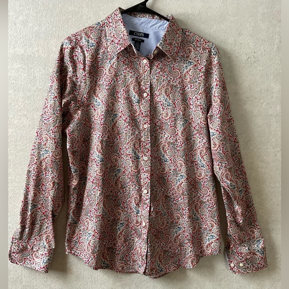 Chaps blouse. Button down. Paisley. Size L